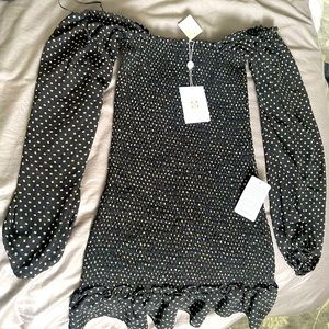 BRAND NEW black and yellow off the shoulder mini dress